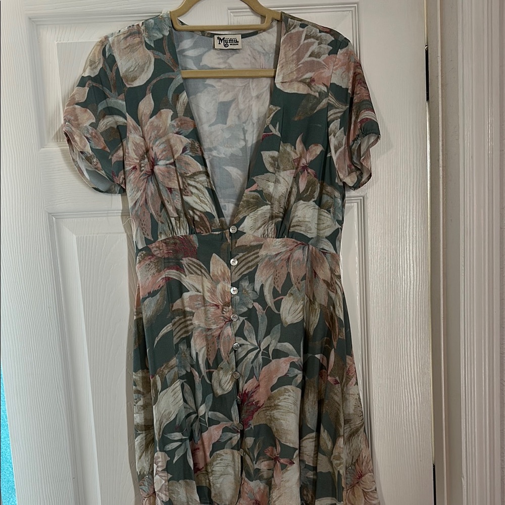 Show Me Your MuMu Teal Floral Midi Dress with Blush & Cream Print